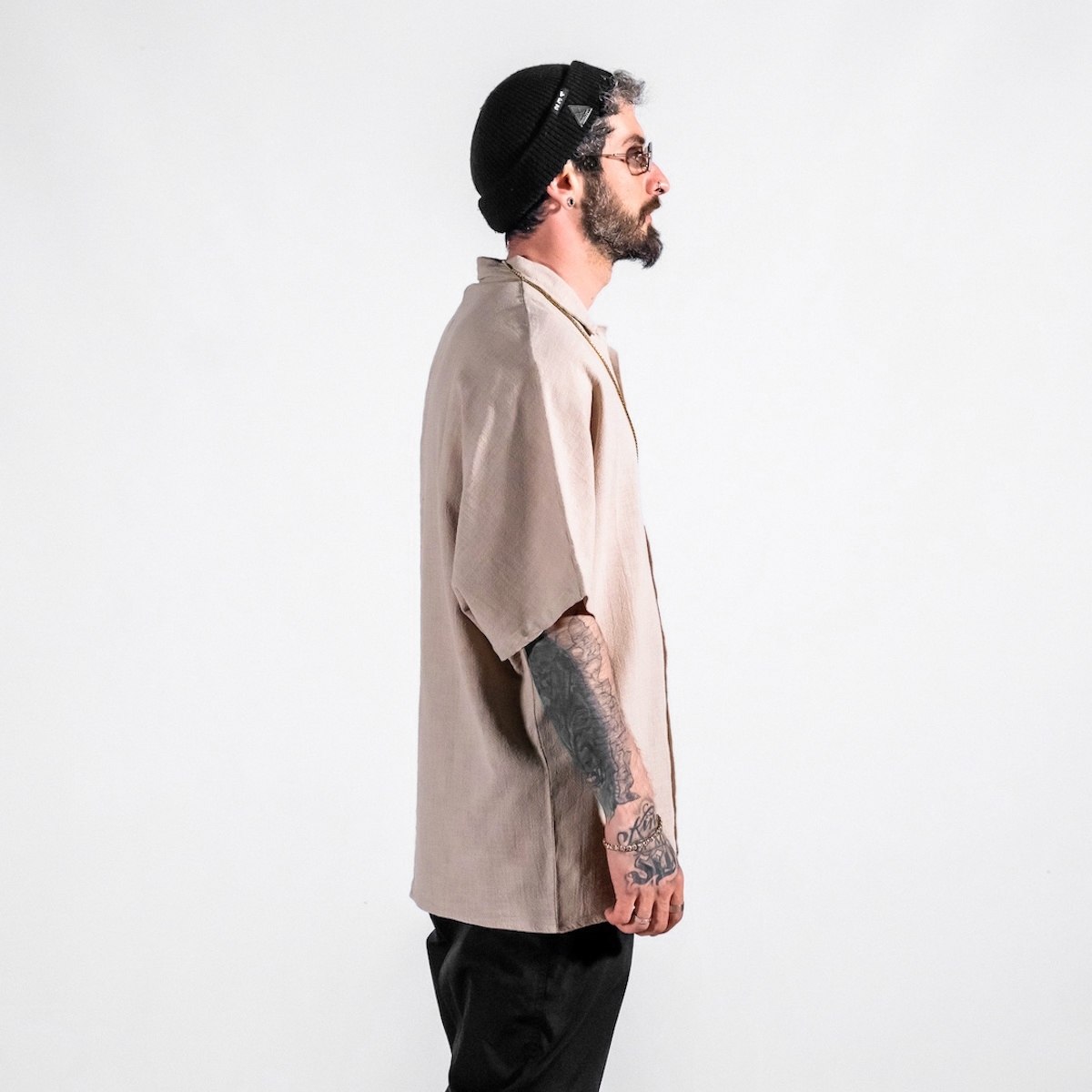 Men's Linen Fabric Oversized Beige Shirt | Martin Valen