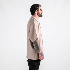 Men's Linen Fabric Oversized Beige Shirt - 4