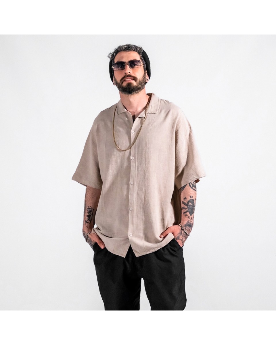 Men's Linen Fabric Oversized Beige Shirt | Martin Valen