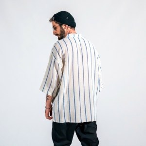 Men's Striped Sile Fabric Oversized White Shirt