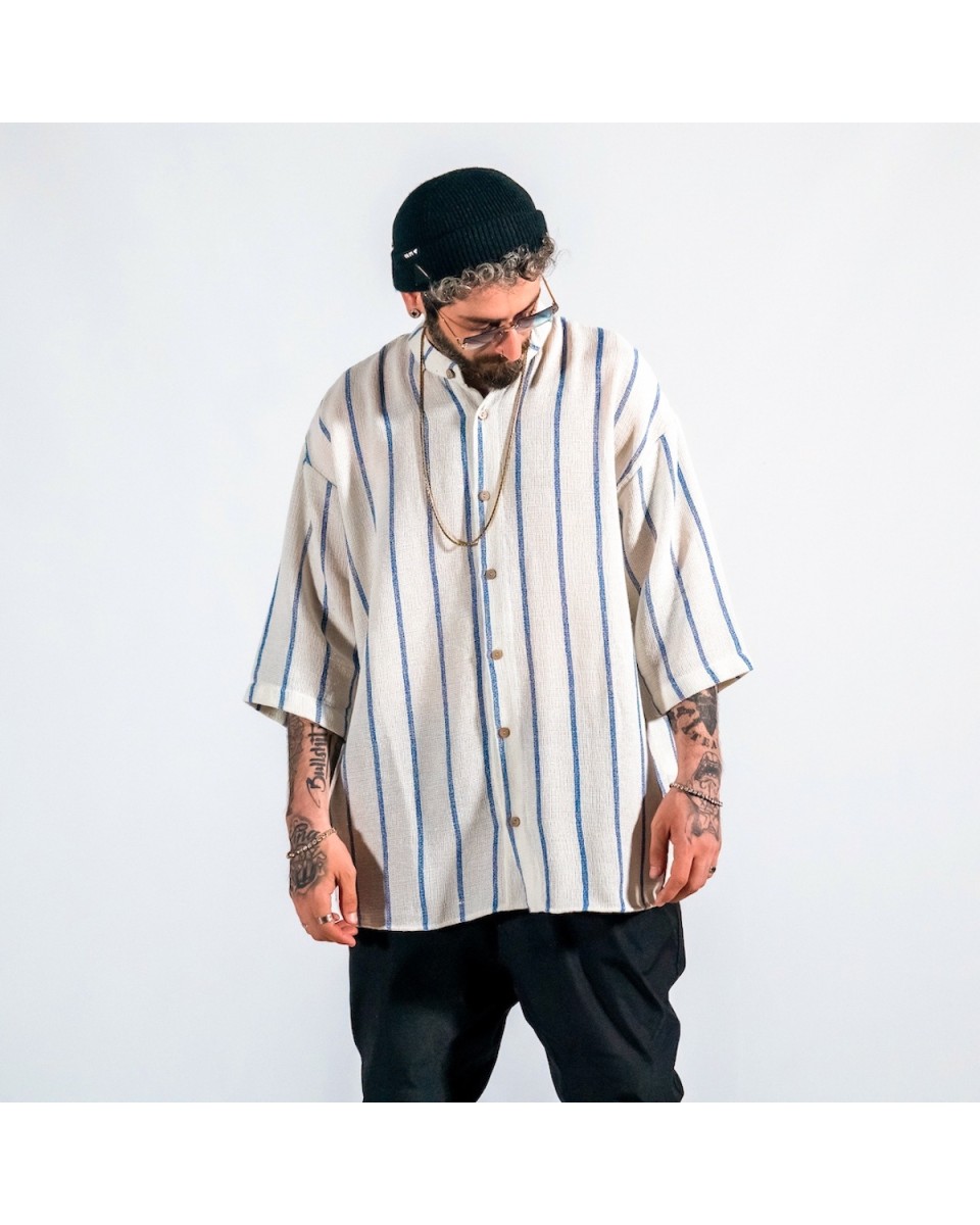 Men's Striped Sile Fabric Oversized White Shirt | Martin Valen
