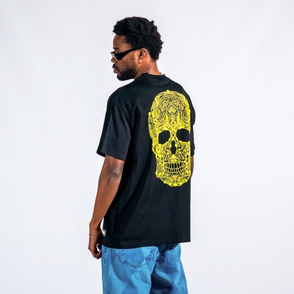 Men's Skull Print Oversize Black T-shirt - 1