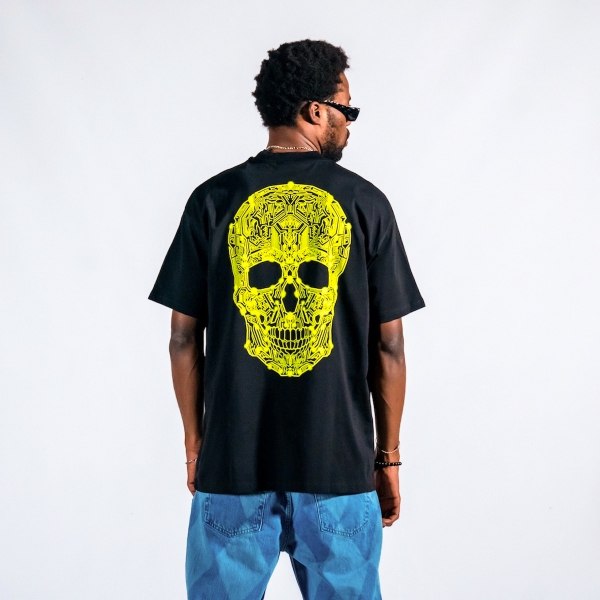 Men's Skull Print Oversize Black T-shirt - 5