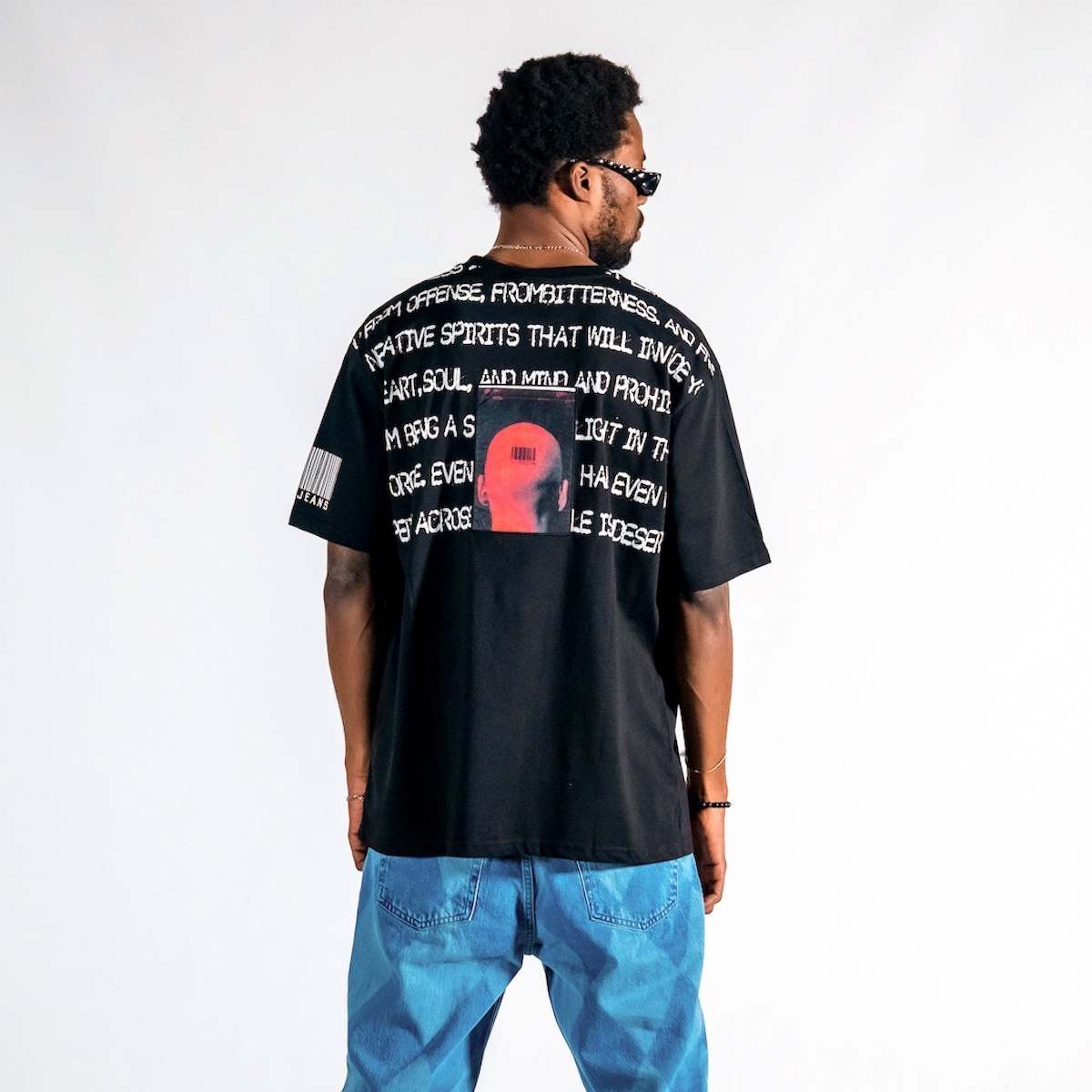 T-shirts - New Men's Back Text Detail Printed Oversize Black T-Shirt