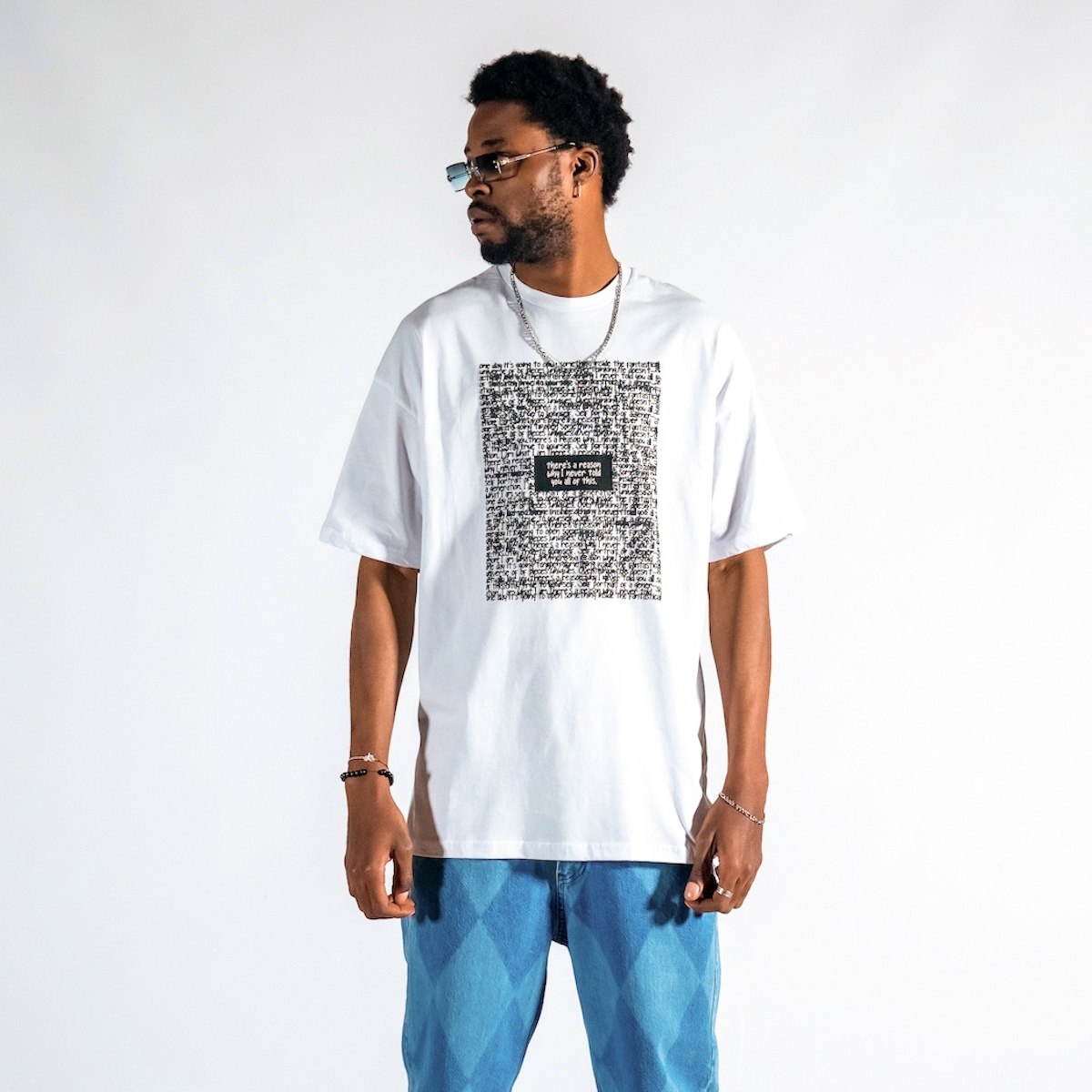 Men's Front Text Printed Oversize White T-shirt