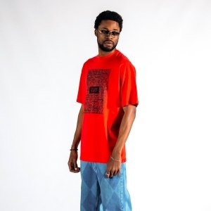 Men's Front Text Printed Oversize Red T-shirt - 3