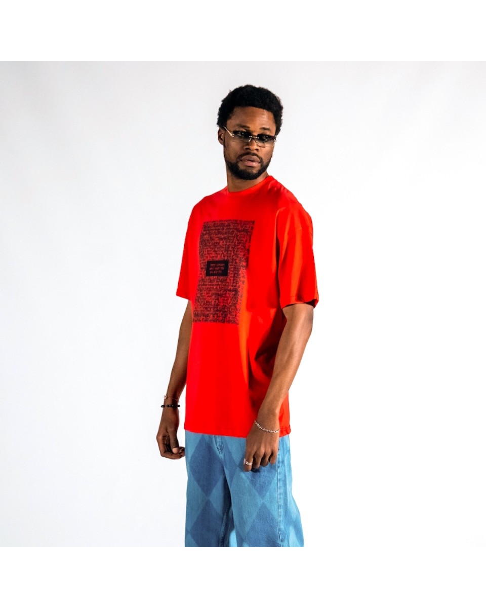 T-shirt rossa oversize stampata sul davanti da uomo | Martin Valen