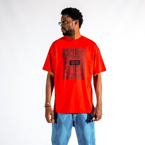 Men's Front Text Printed Oversize Red T-shirt - 1
