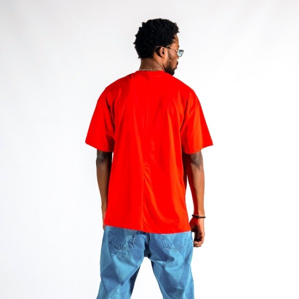 Men's Front Text Printed Oversize Red T-shirt - 5