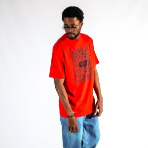 Men's Front Text Printed Oversize Red T-shirt - 2