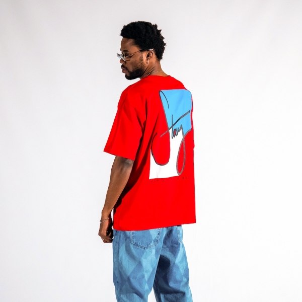 Men's Text Printed Oversize Red T-shirt