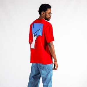 Men's Text Printed Oversize Red T-shirt - 4