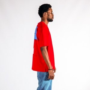 Men's Text Printed Oversize Red T-shirt - 5