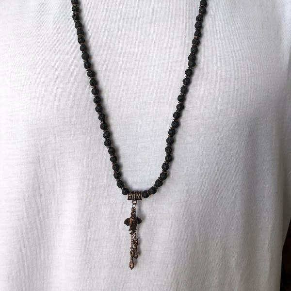 Men's Bead Detail Bohemian Long Black Necklace - 1