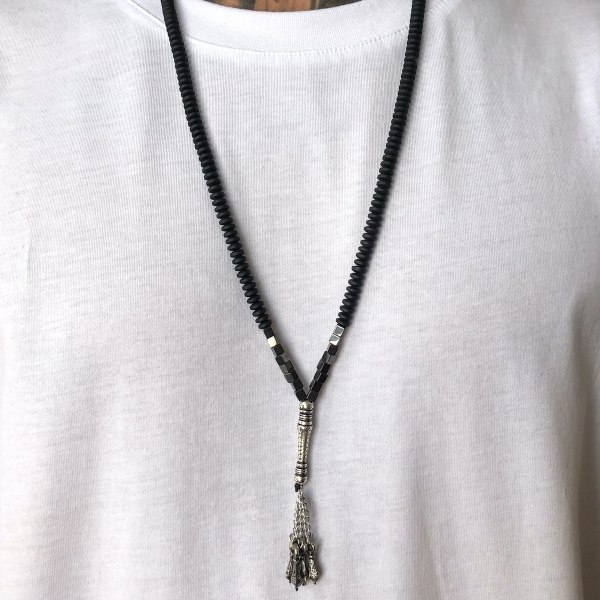 Men's Bead Detail Black Necklace - 1
