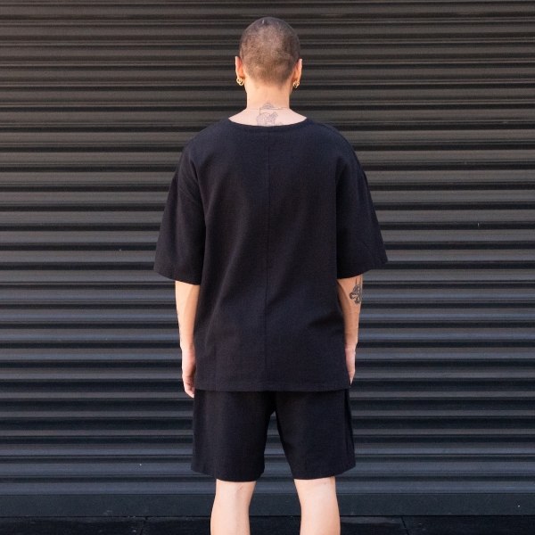 Men's Oversized Linen Shorts Set Black - 6