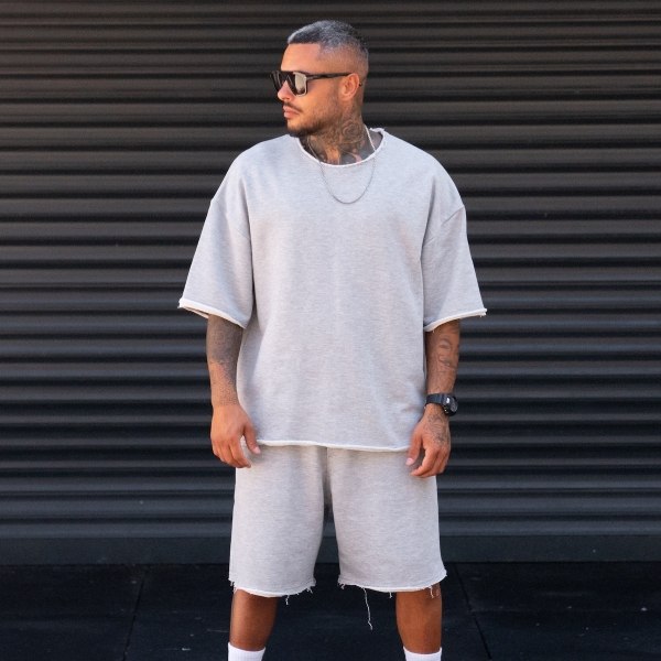 Men's Oversized Thick Fabric Gray Shorts Suit - 1