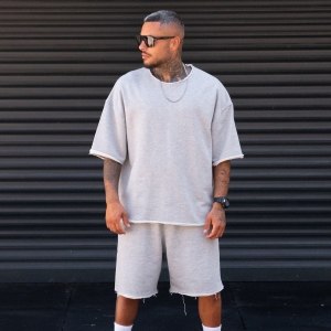 Men's Oversized Thick Fabric Gray Shorts Suit - 3