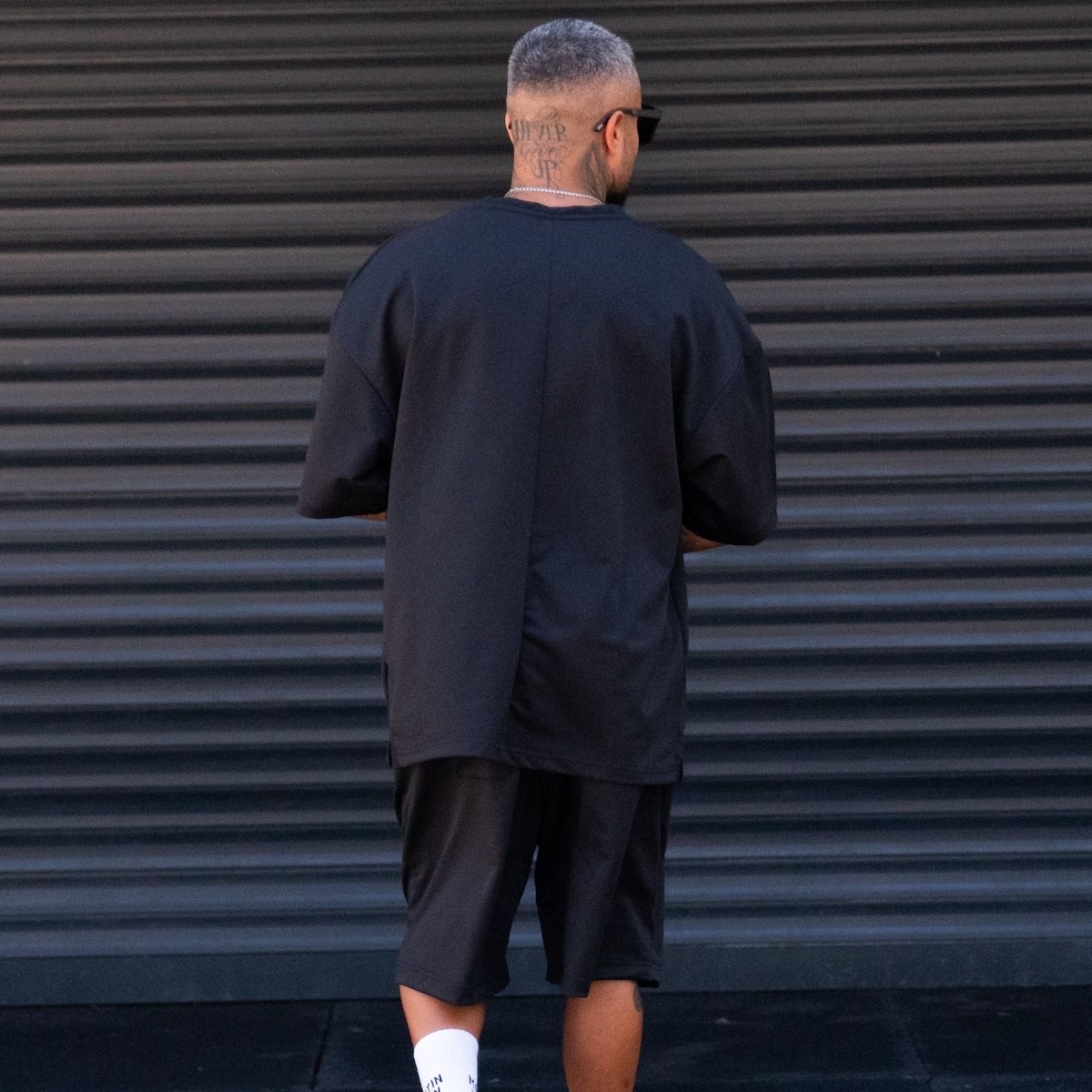 Men's Oversize Light Fabric Shorts Set Black | Martin Valen