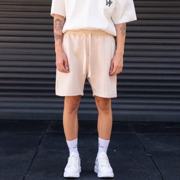 Men's Oversized Thick Fabric Beige Shorts - 1