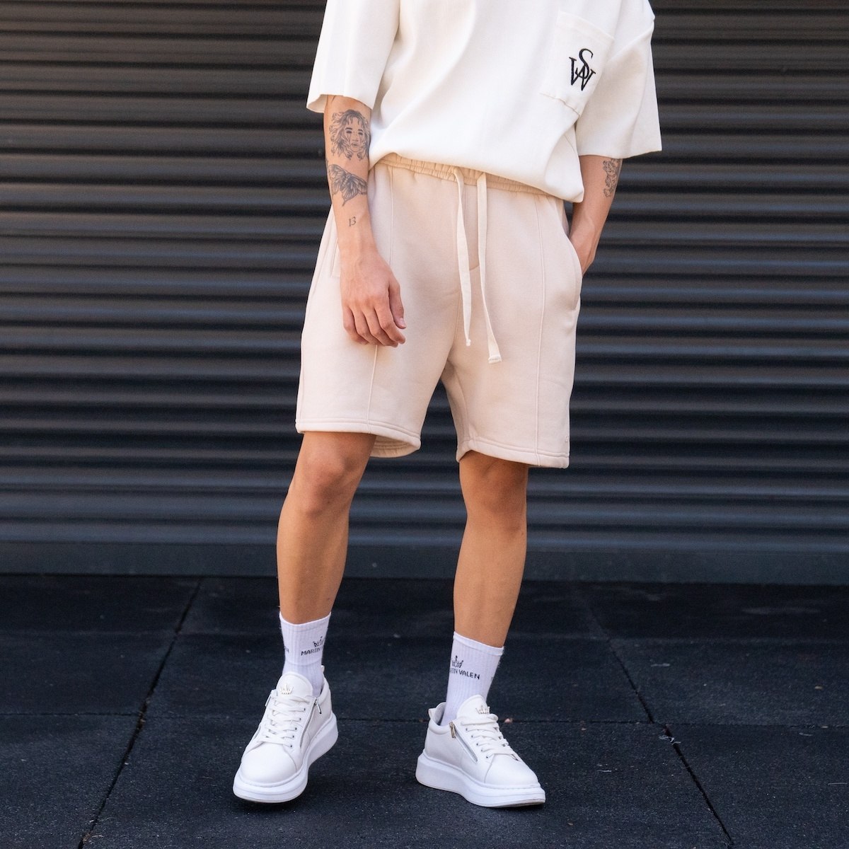 Men's Oversized Thick Fabric Beige Shorts