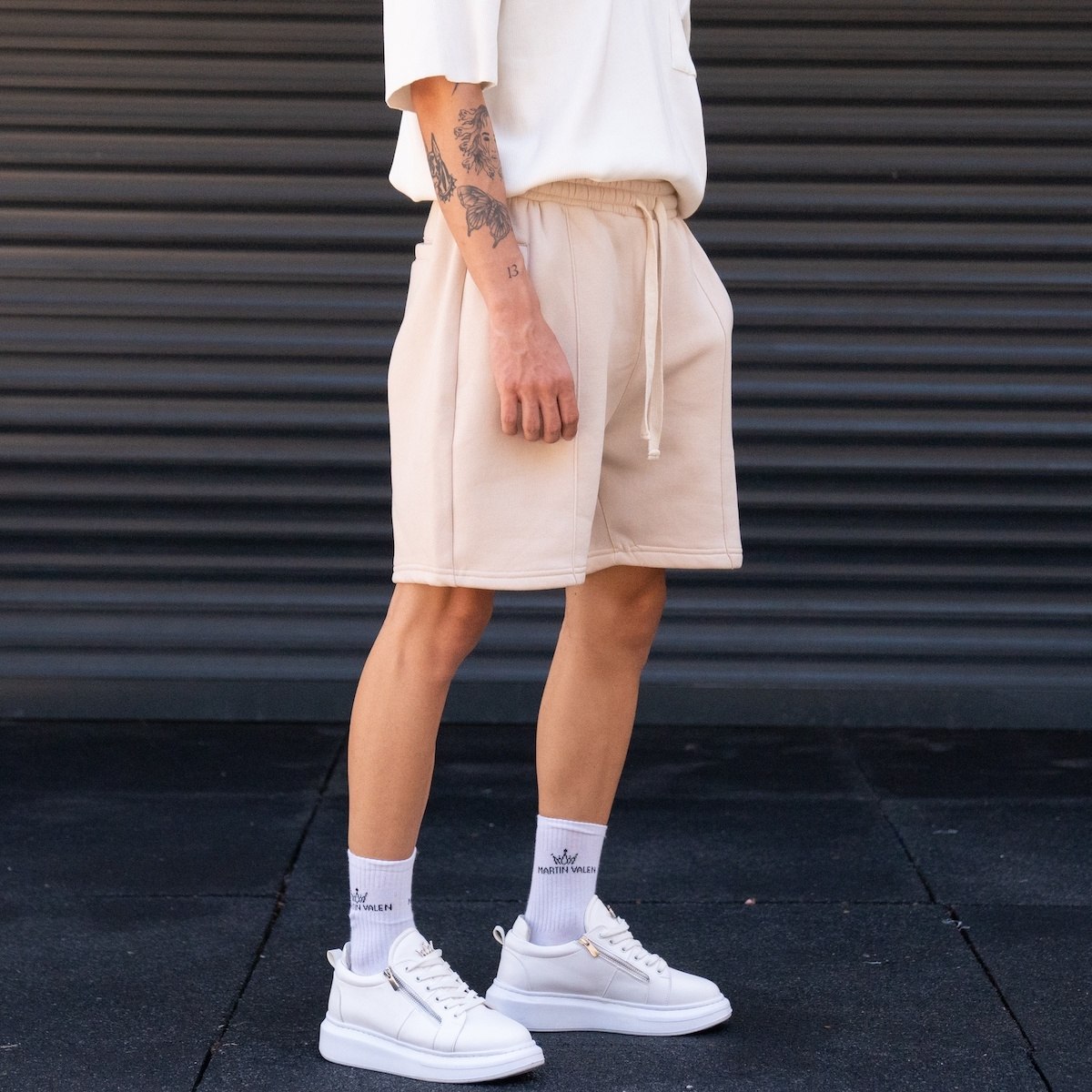 Men's Oversized Thick Fabric Beige Shorts