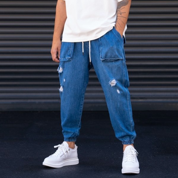 Men's Oversized Ripped Jogger Blue Jeans