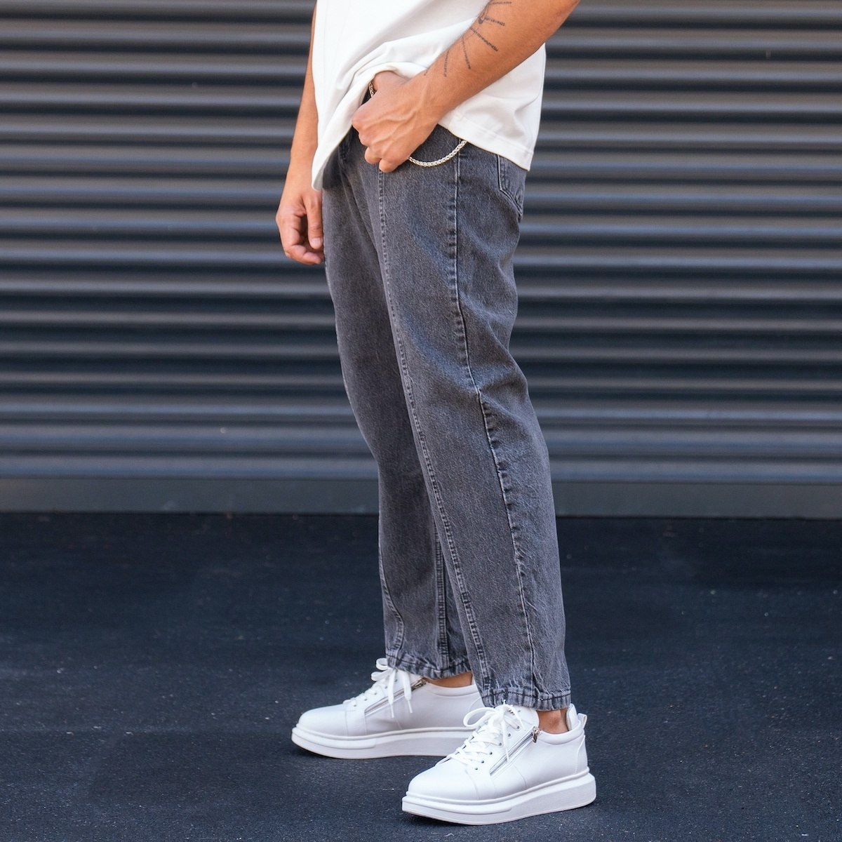 Men's Oversized Chain Detailed Baggy Jeans Smoked | Martin Valen