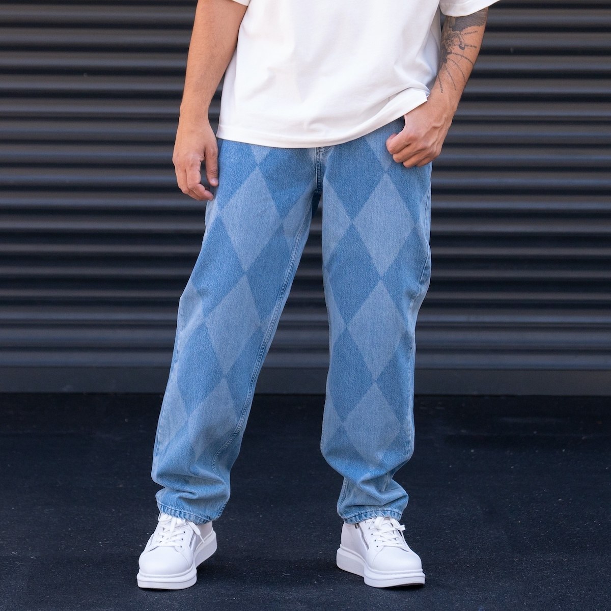 Men's Oversized Baggy Jeans Trousers Ice Blue | Martin Valen