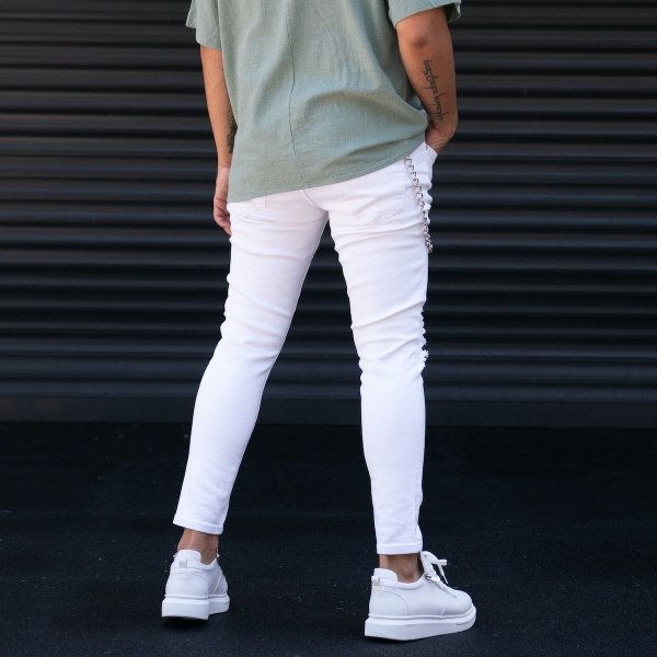 Men's Skinny Leg Ripped Knees White Jeans - 9