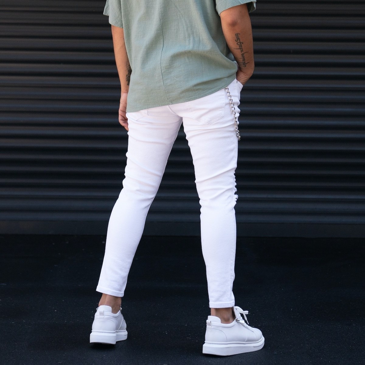 Jeans Skinny pour Hommes Avec Genoux Déchirés en Blanc | Martin Valen