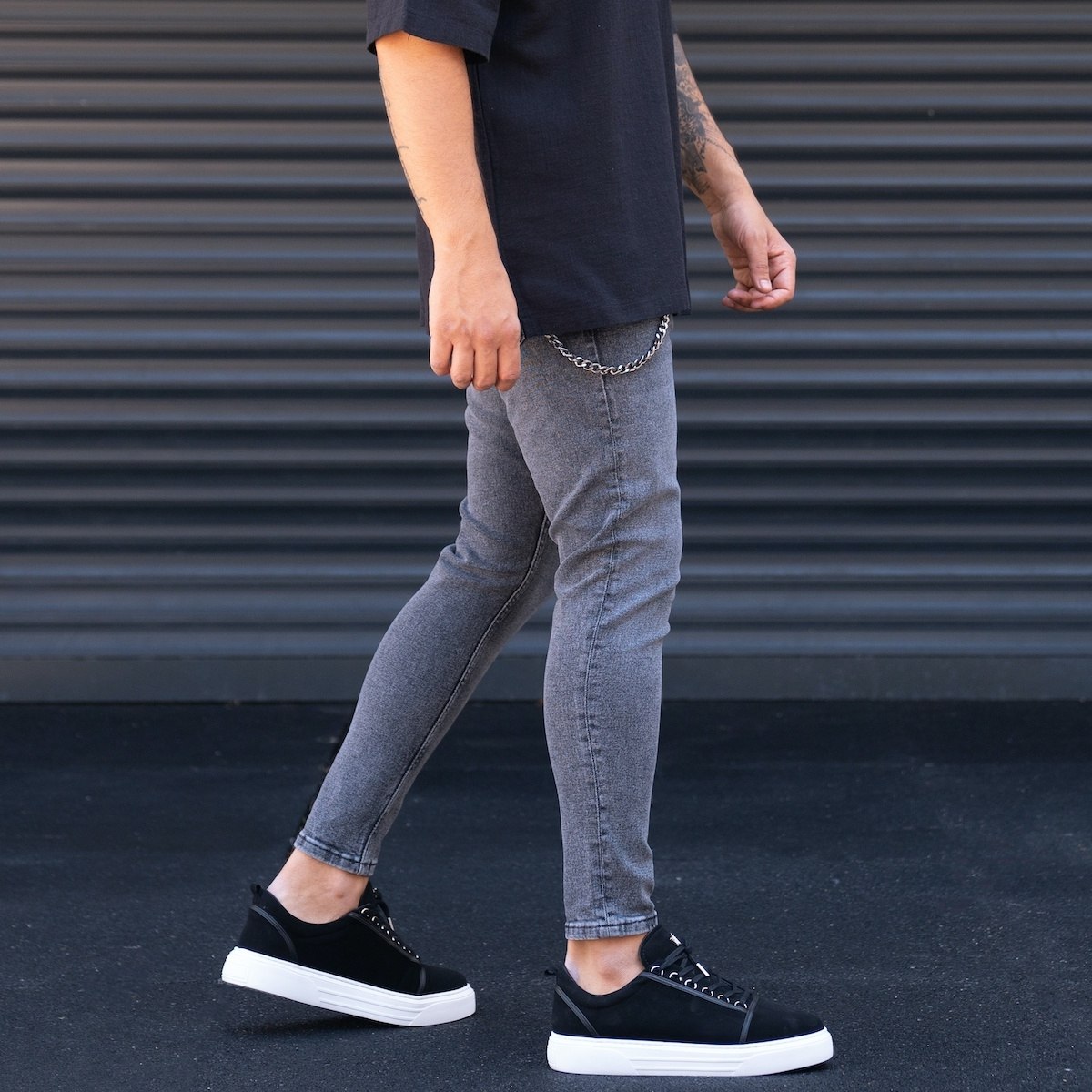 Men's Chain Detail Slim Leg Anthracite Jeans | Martin Valen