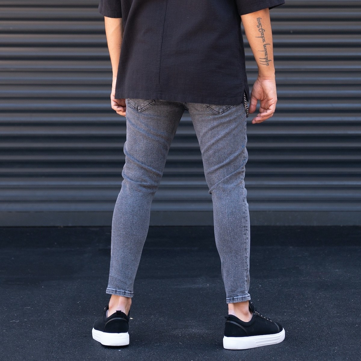 Men's Chain Detail Slim Leg Anthracite Jeans | Martin Valen