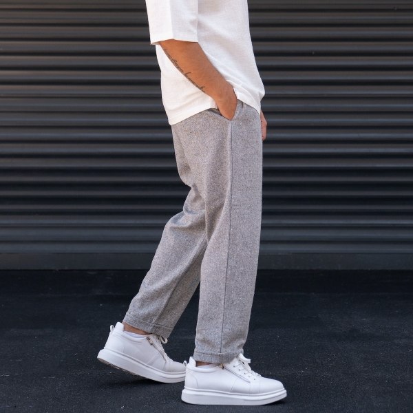 Men's Oversized Woven Gray Fabric Trousers - 1