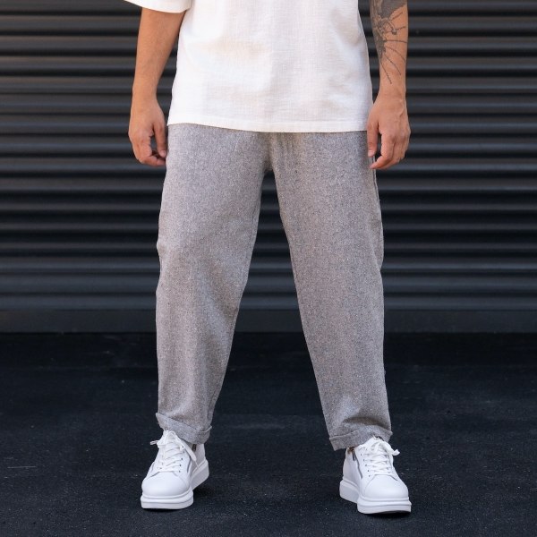Men's Oversized Woven Gray Fabric Trousers - 2