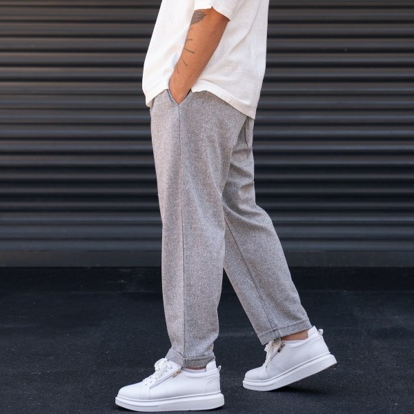 Men's Oversized Woven Gray Fabric Trousers - 4
