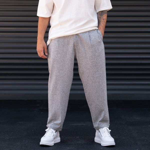 Men's Oversized Woven Gray Fabric Trousers - 5