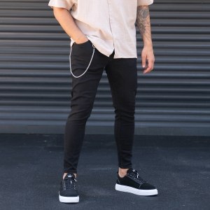 Herren Jeans mit Kette in schwarz - 1