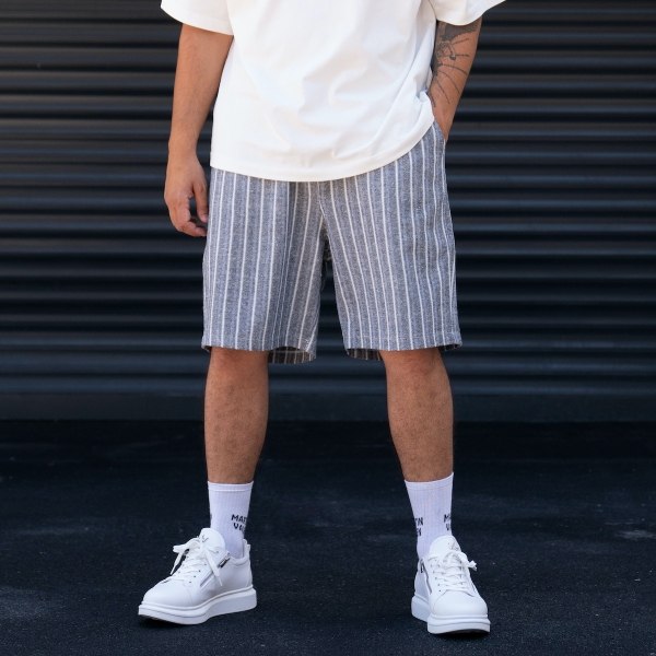Men's Oversized Striped Smoked Linen Fabric Shorts