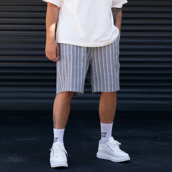 Men's Oversized Striped Smoked Linen Fabric Shorts - 2