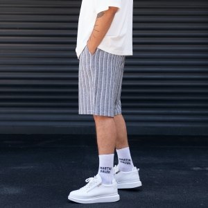Men's Oversized Striped Smoked Linen Fabric Shorts - 4