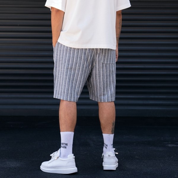 Men's Oversized Striped Smoked Linen Fabric Shorts - 5