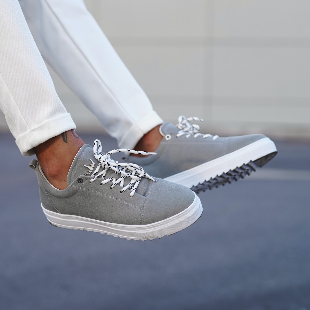 Men's Notch-Sole Suede Sneakers In Gray - 1
