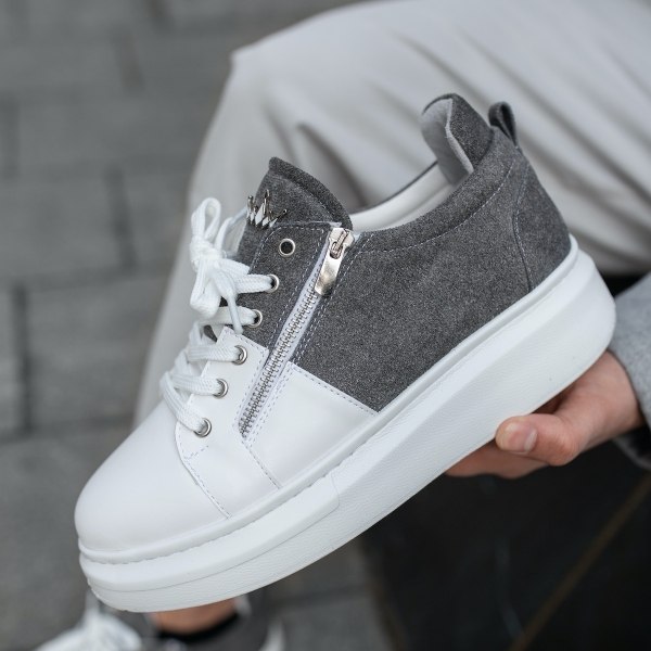 Plateau Sneakers Schuhe mit Reissverschluss in grau-weiss - 5