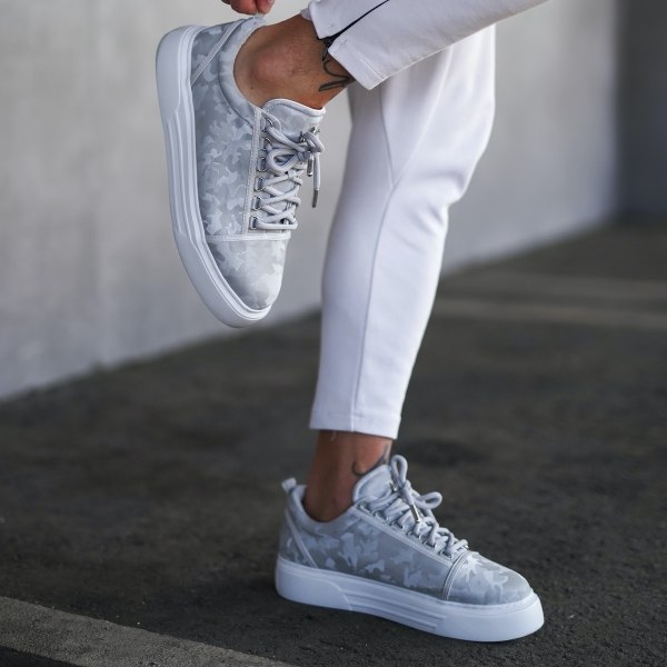 Men's Low Top Sneakers Crowned Shoes Camo Gray