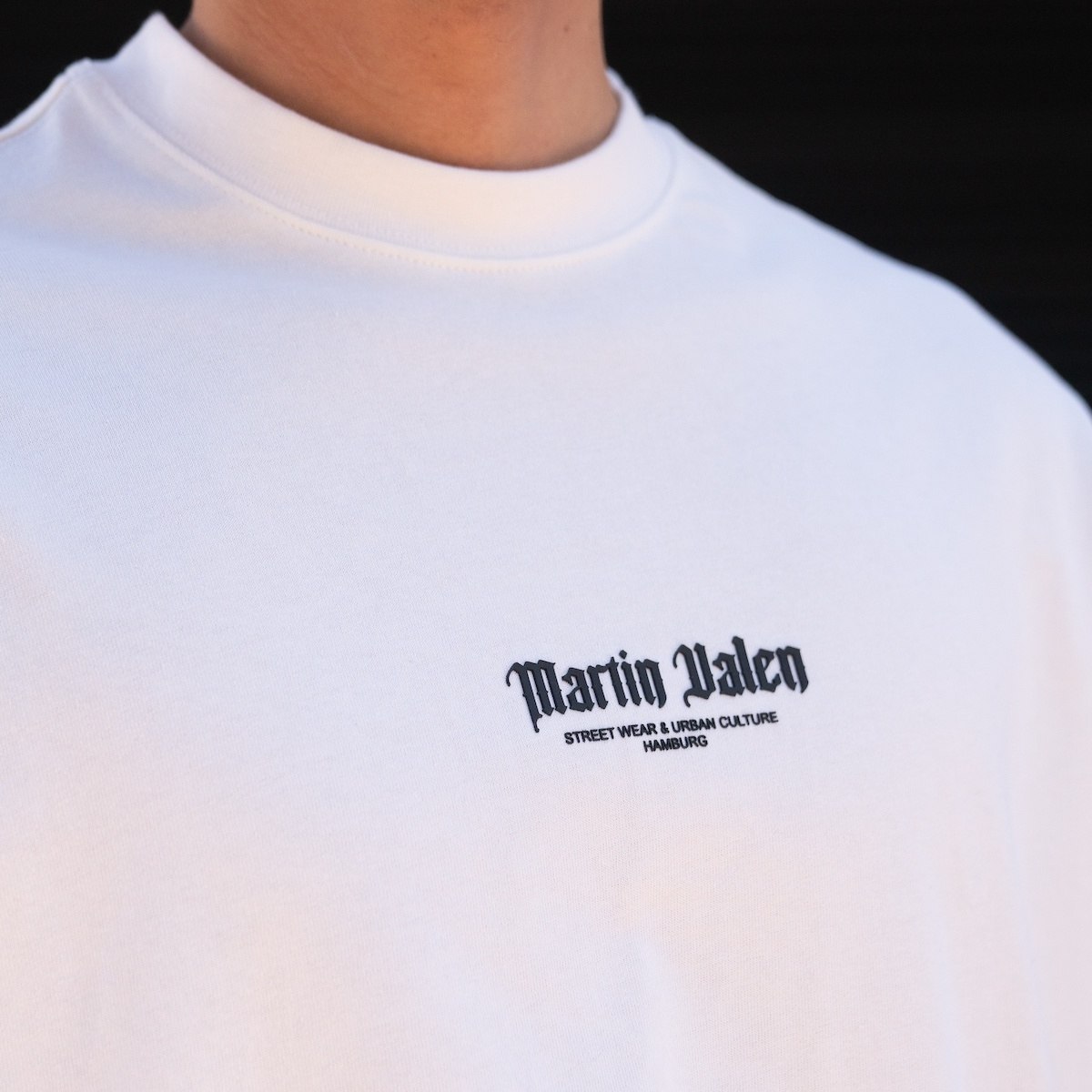 Men's Oversize Martin Valen Sleeve and Chest 3D Printed White T-Shirt | Martin Valen