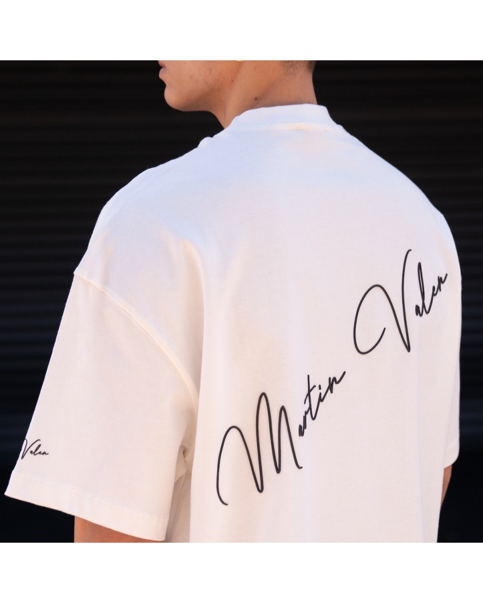 Men's Oversized Martin Valen Sleeve, Chest and Back 3D Printed White Heavy T-Shirt | Martin Valen