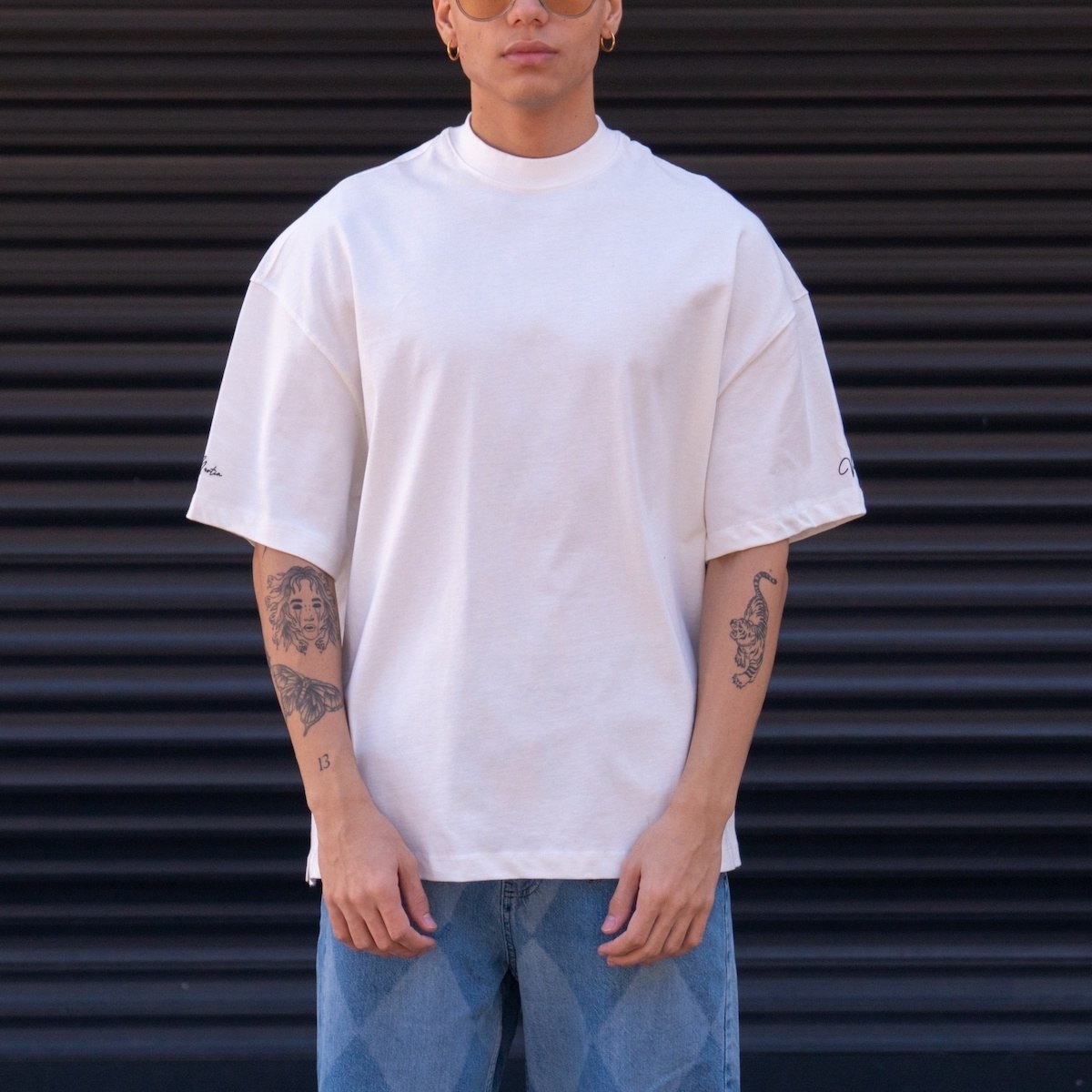 Men's Oversized Sleeve 3D Printed White Heavy T-Shirt | Martin Valen