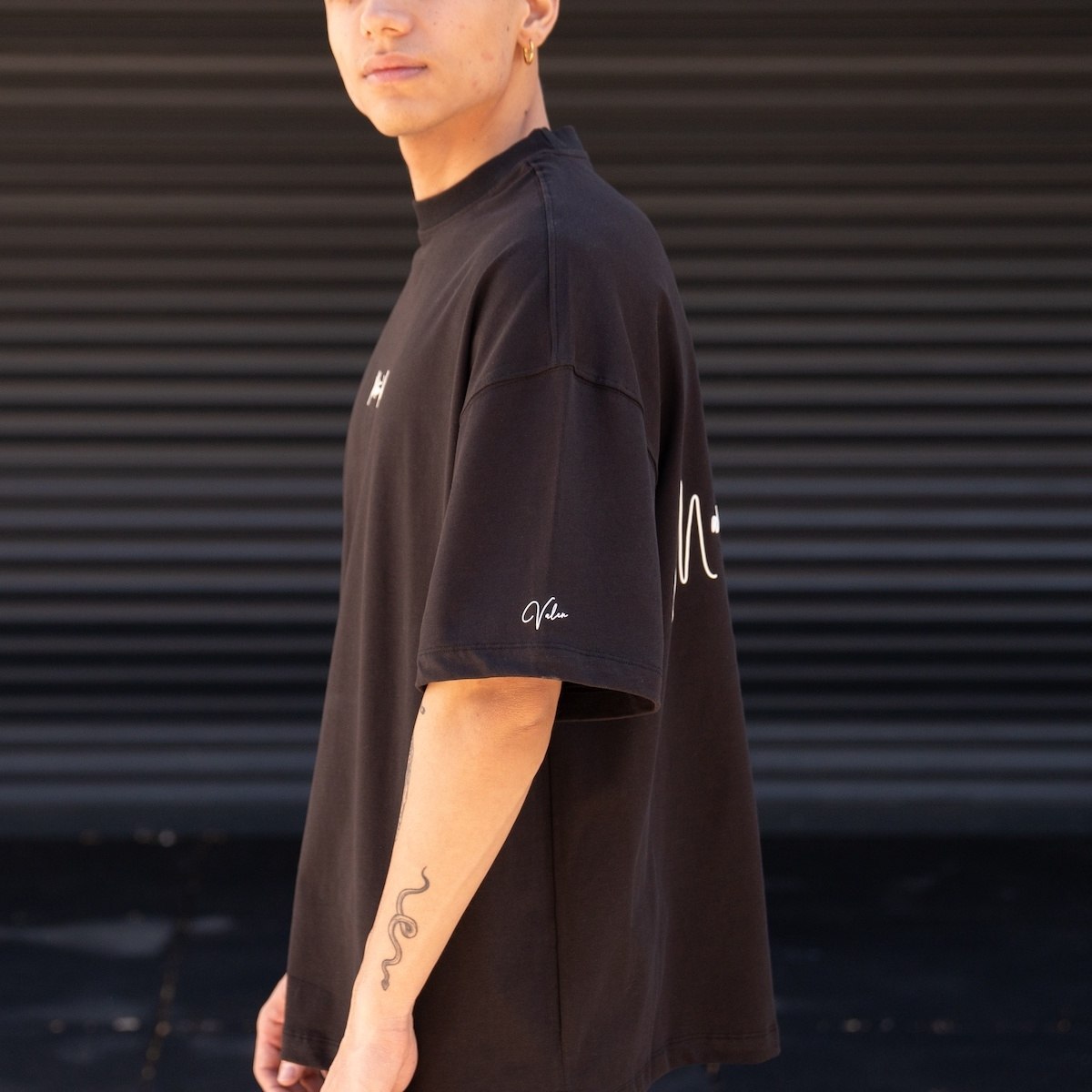 Men's Oversize Chest Sleeve and Back 3D Printed Black Heavy T-Shirt