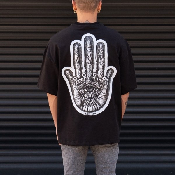 Men's Oversize Chest and Back 3D Printed Black Heavy T-Shirt